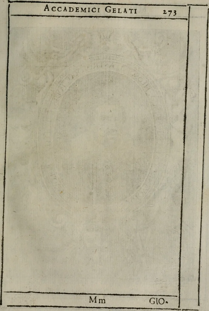 An illustration from Memorie, imprese, e ritratti de' signori Accademici Gelati de Bologna, 1672, leaf 302