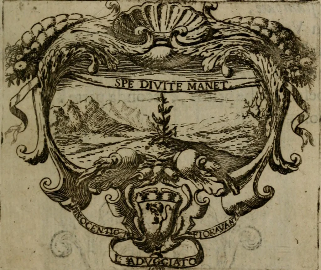 An illustration from Memorie, imprese, e ritratti de' signori Accademici Gelati de Bologna, 1672, leaf 322