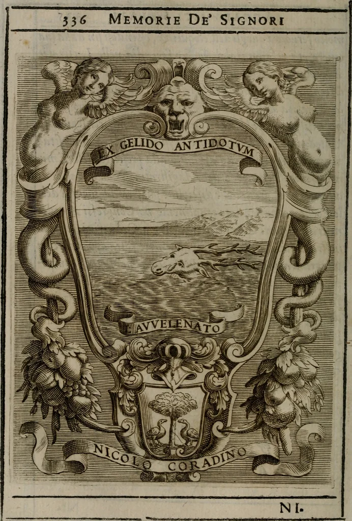 An illustration from Memorie, imprese, e ritratti de' signori Accademici Gelati de Bologna, 1672, leaf 371