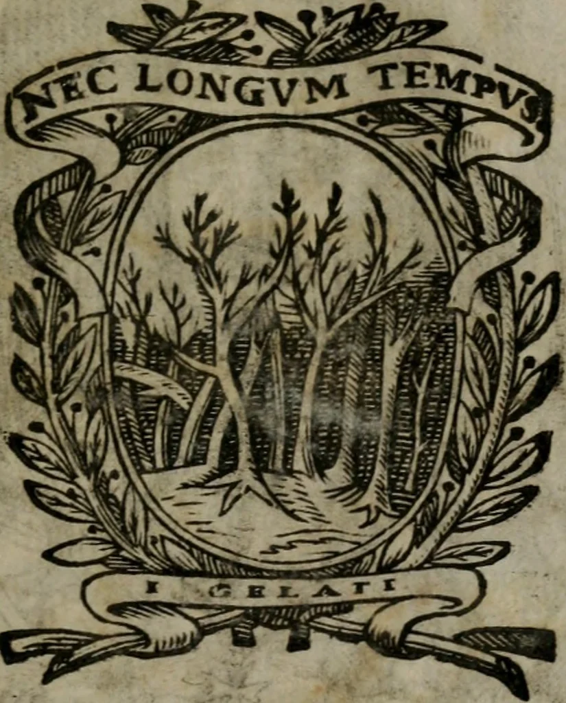 An illustration from Memorie, imprese, e ritratti de' signori Accademici Gelati de Bologna, 1672, leaf 378