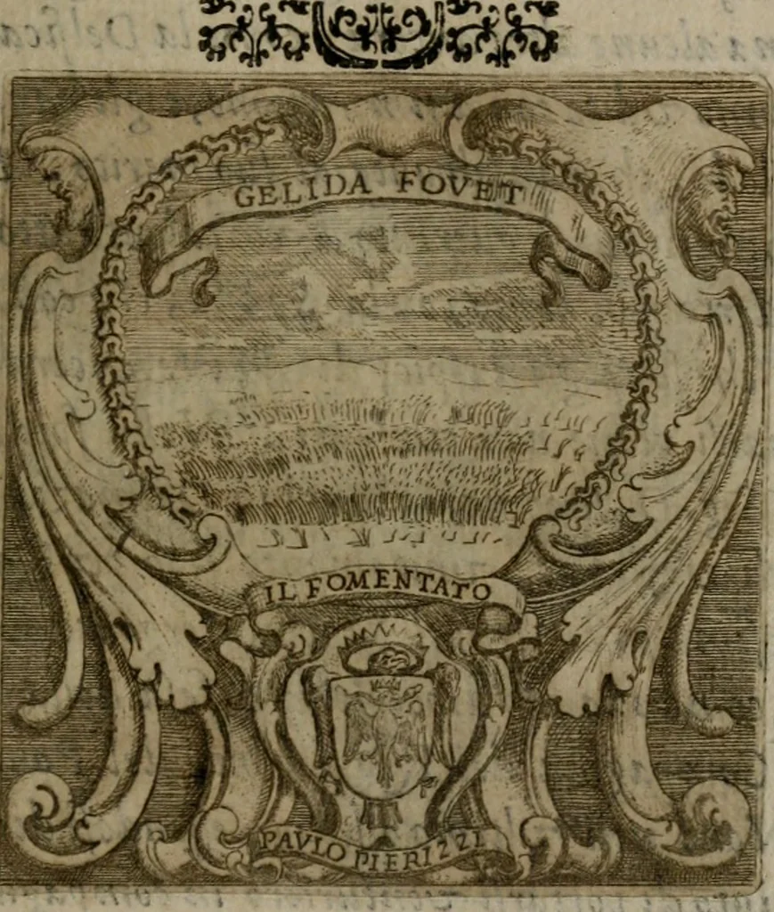 An illustration from Memorie, imprese, e ritratti de' signori Accademici Gelati de Bologna, 1672, leaf 402