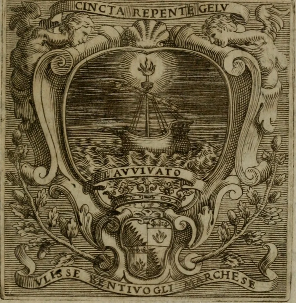 An illustration from Memorie, imprese, e ritratti de' signori Accademici Gelati de Bologna, 1672, leaf 424