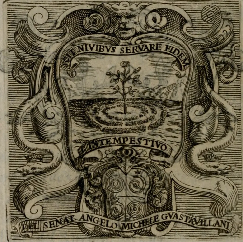 An illustration from Memorie, imprese, e ritratti de' signori Accademici Gelati de Bologna, 1672, leaf 45