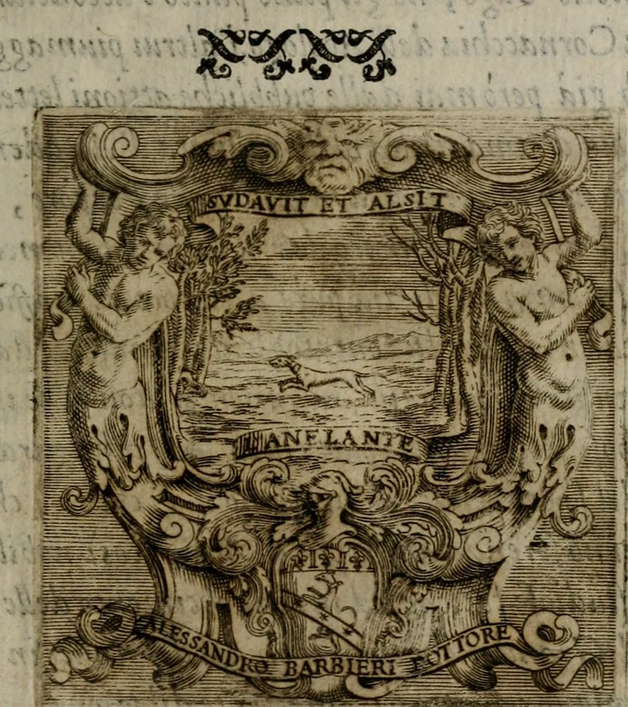 An illustration from Memorie, imprese, e ritratti de' signori Accademici Gelati de Bologna, 1672, leaf 66