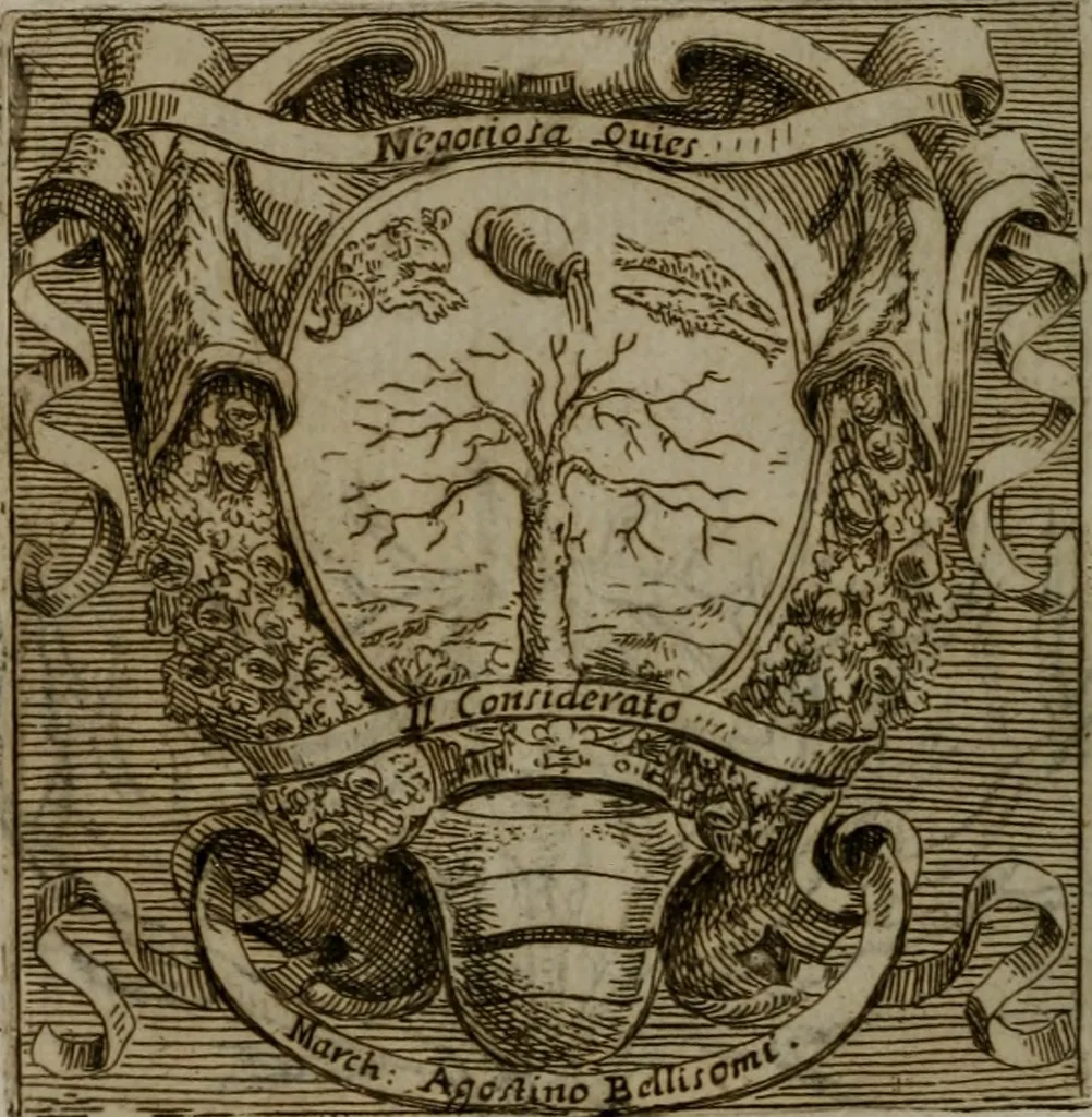 An illustration from Memorie, imprese, e ritratti de' signori Accademici Gelati de Bologna, 1672, leaf 75