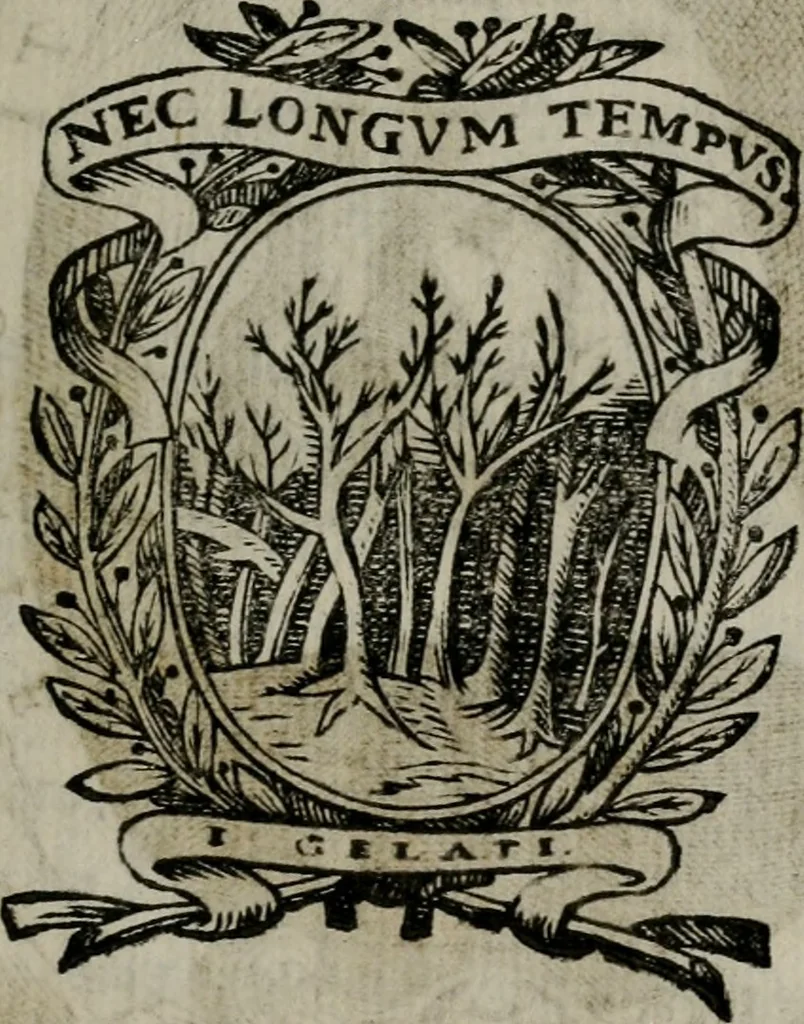 An illustration from Memorie, imprese, e ritratti de' signori Accademici Gelati de Bologna, 1672, leaf 92