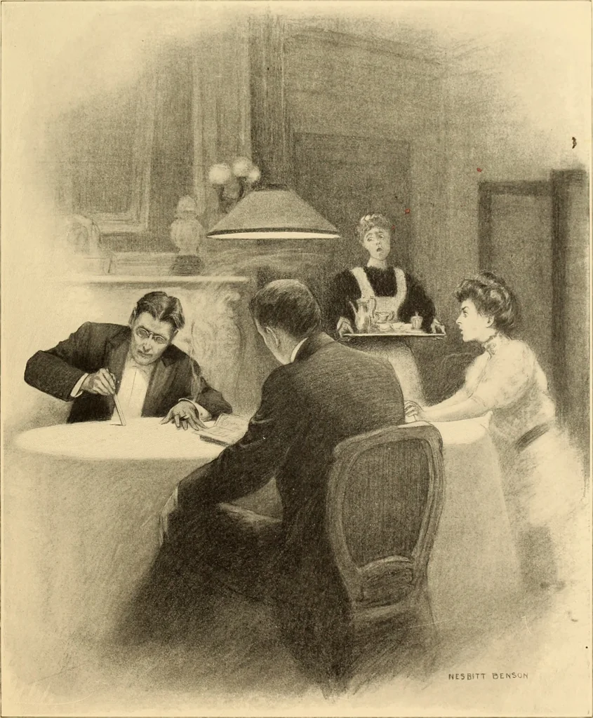 An illustration from Men, women and mirth ..., 1909, leaf 102