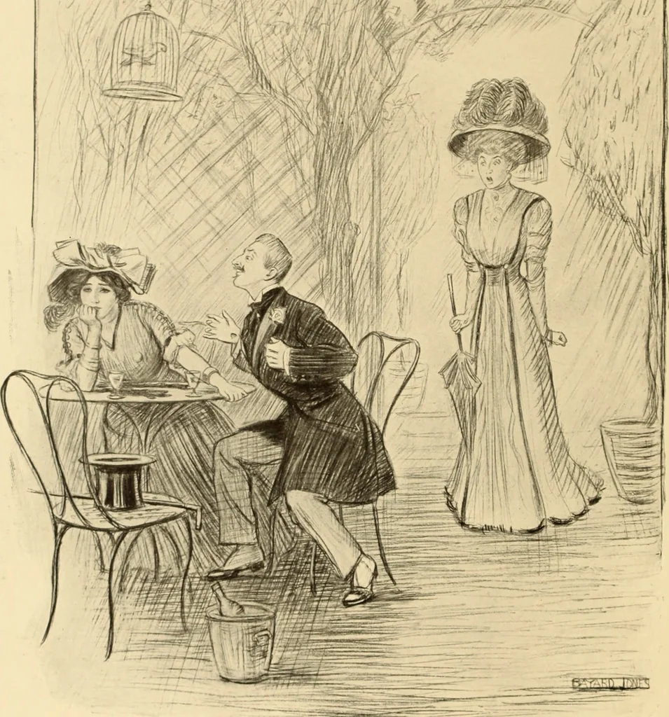An illustration from Men, women and mirth ..., 1909, leaf 25