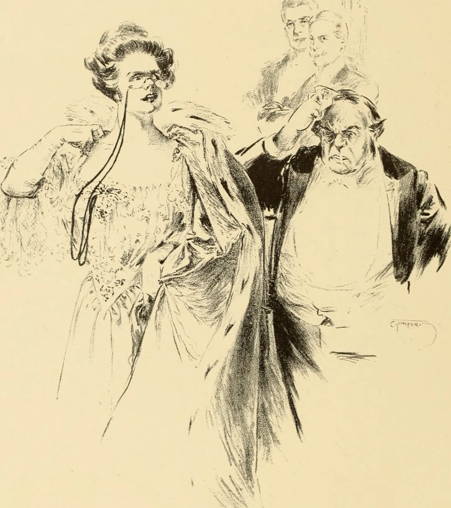 An illustration from Men, women and mirth ..., 1909, leaf 27