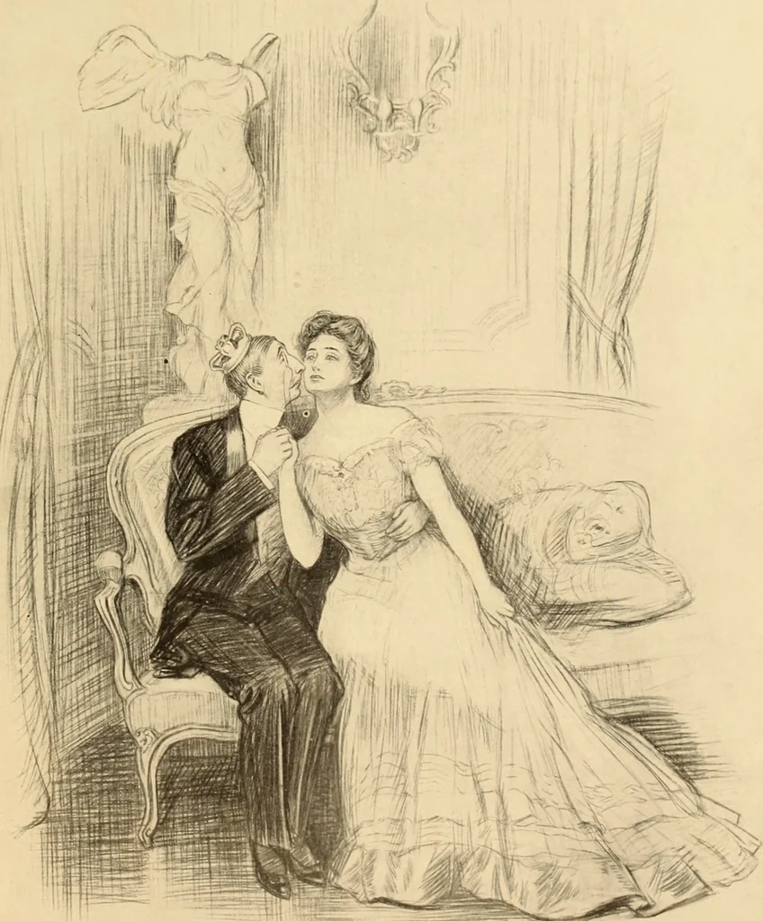 An illustration from Men, women and mirth ..., 1909, leaf 48