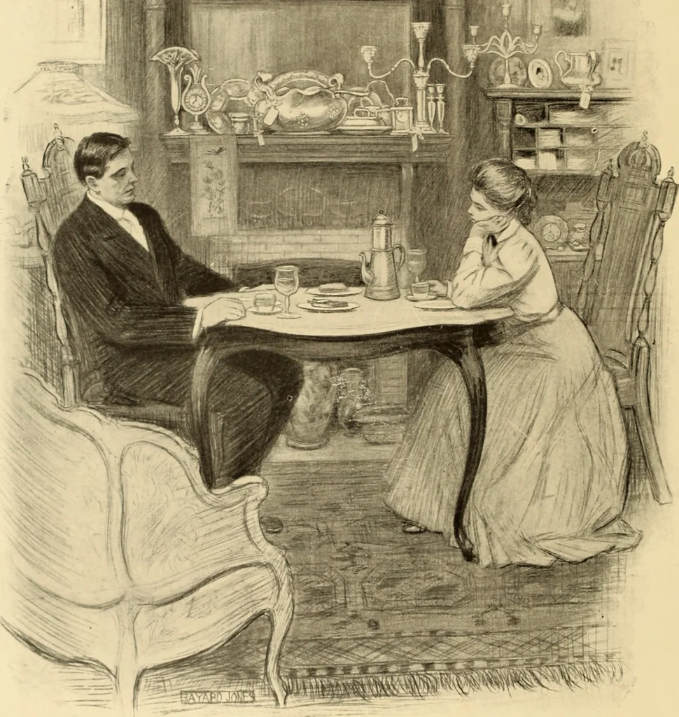 An illustration from Men, women and mirth ..., 1909, leaf 59