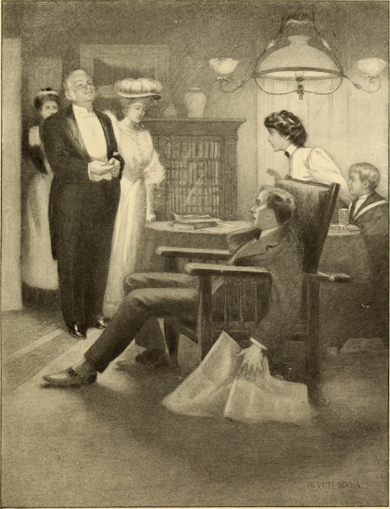 An illustration from Men, women and mirth ..., 1909, leaf 74