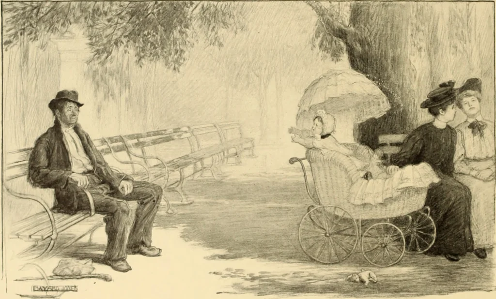 An illustration from Men, women and mirth ..., 1909, leaf 77