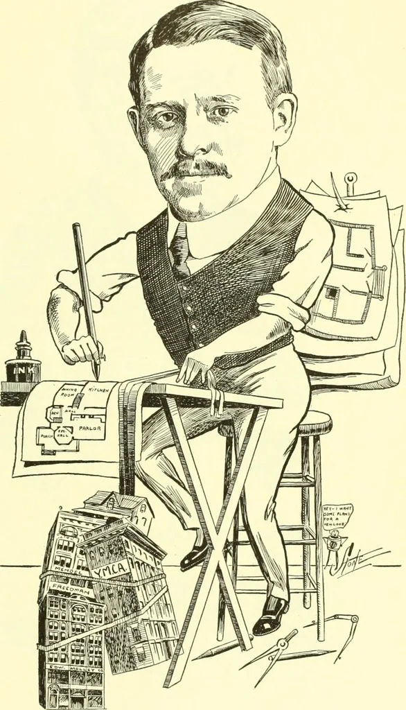 An illustration from Men of New Haven in cartoon, 1906, leaf 72
