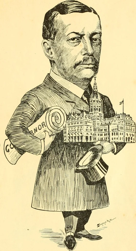 An illustration from Men of New Haven in cartoon, 1906, leaf 8