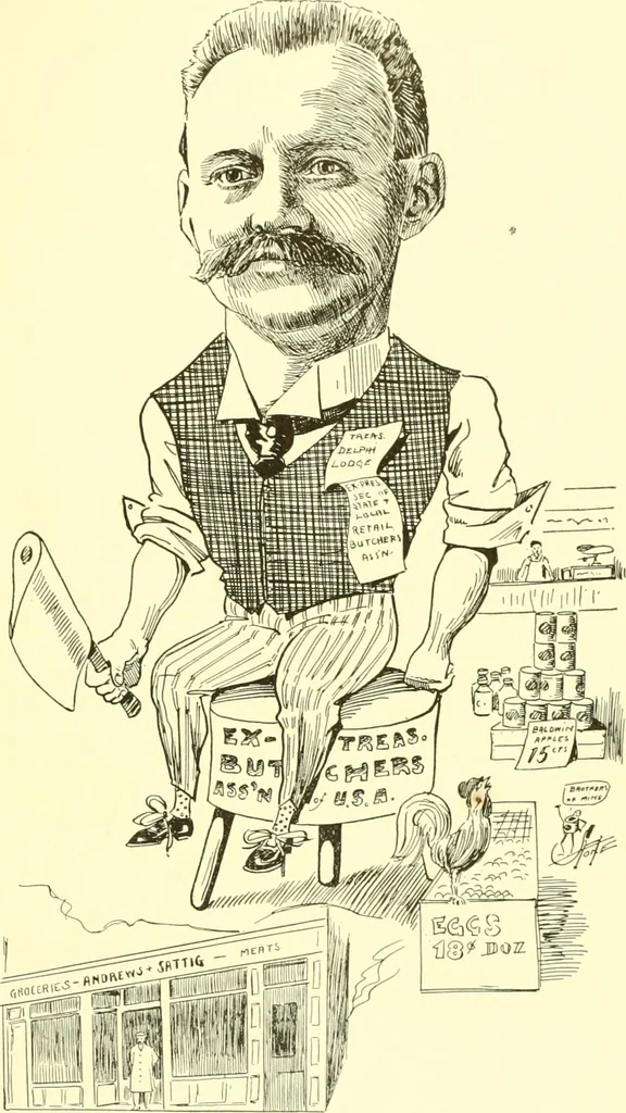 An illustration from Men of New Haven in cartoon, 1906, leaf 98