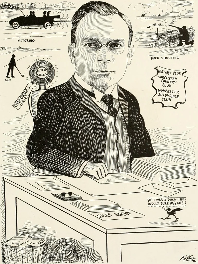 An illustration from Men of Worcester in caricature ;, 1917, leaf 102