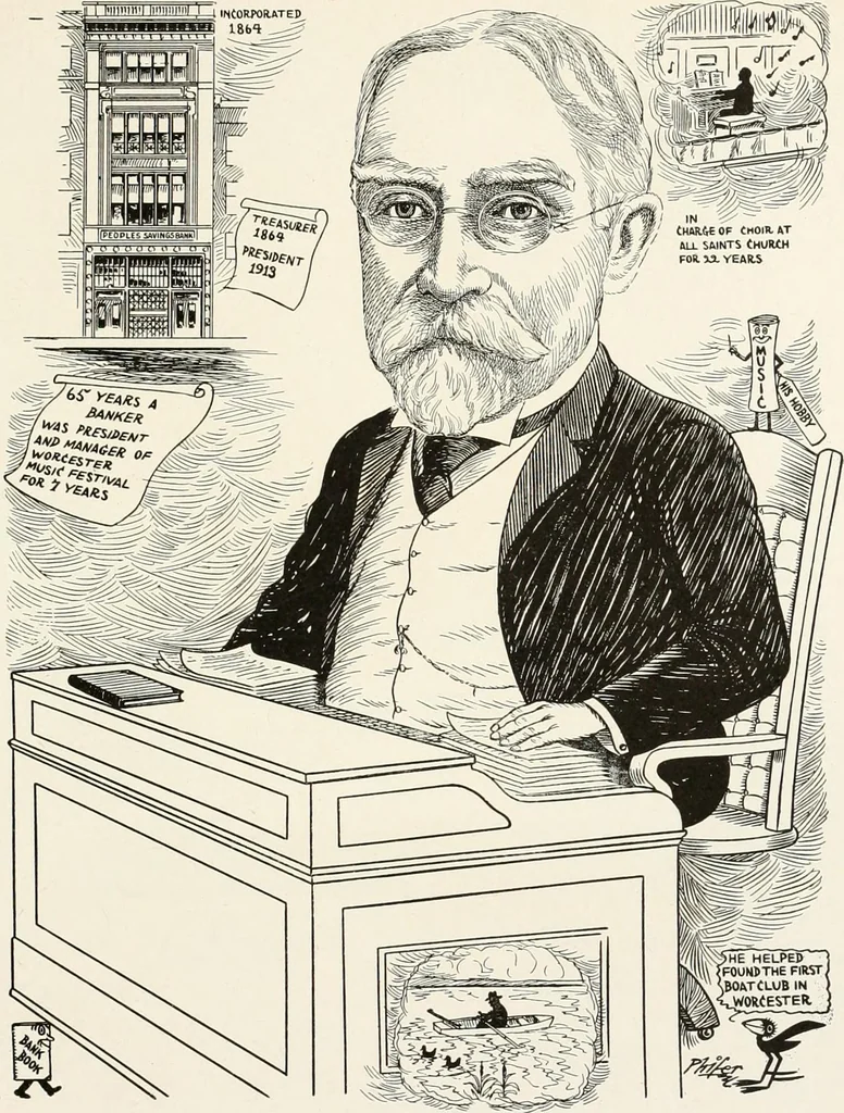 An illustration from Men of Worcester in caricature ;, 1917, leaf 106