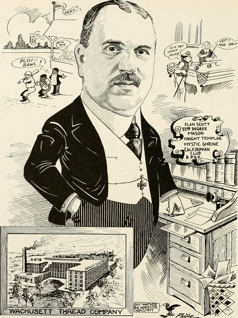 An illustration from Men of Worcester in caricature ;, 1917, leaf 109