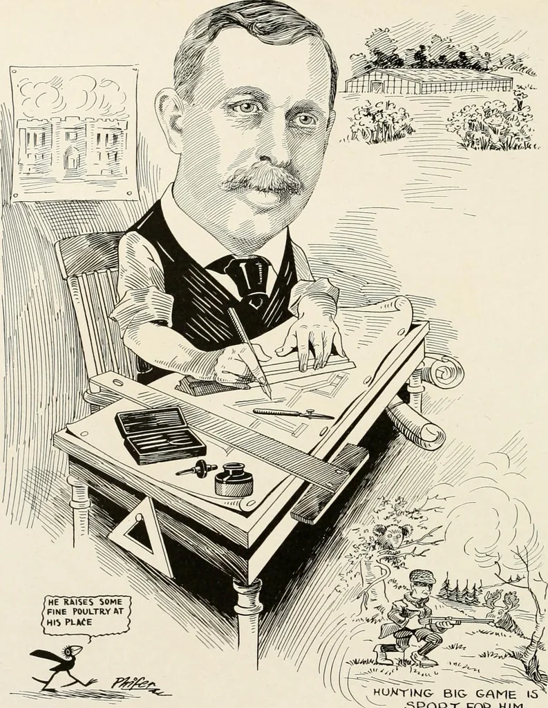 An illustration from Men of Worcester in caricature ;, 1917, leaf 111