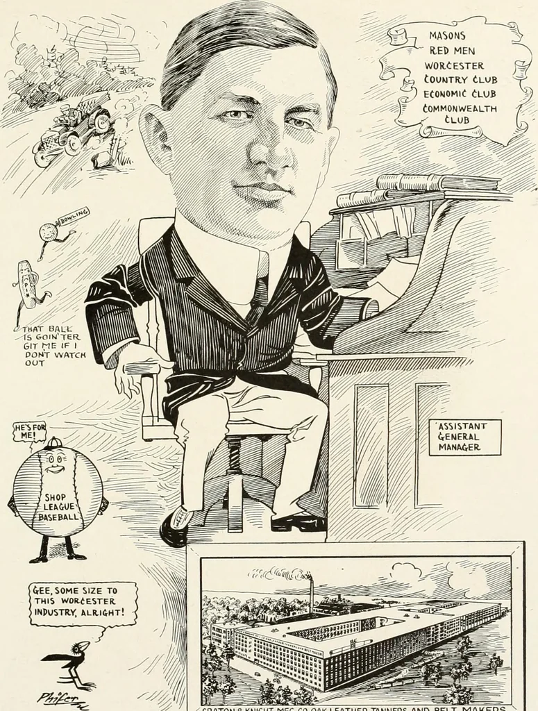 An illustration from Men of Worcester in caricature ;, 1917, leaf 114