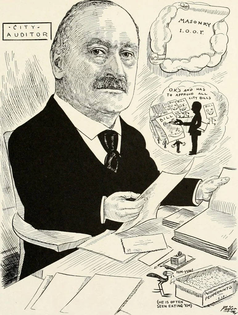 An illustration from Men of Worcester in caricature ;, 1917, leaf 118