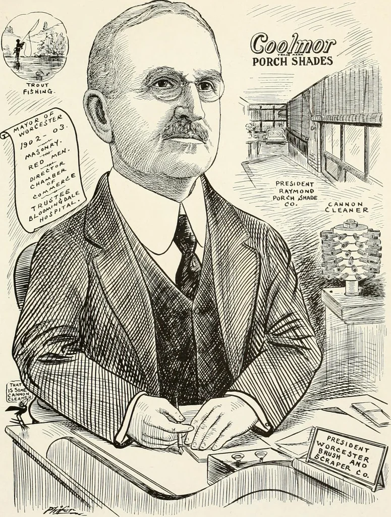 An illustration from Men of Worcester in caricature ;, 1917, leaf 12