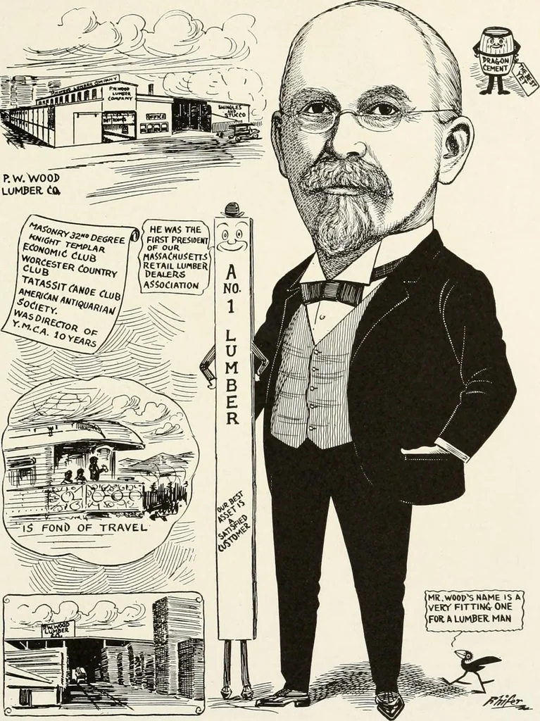 An illustration from Men of Worcester in caricature ;, 1917, leaf 126