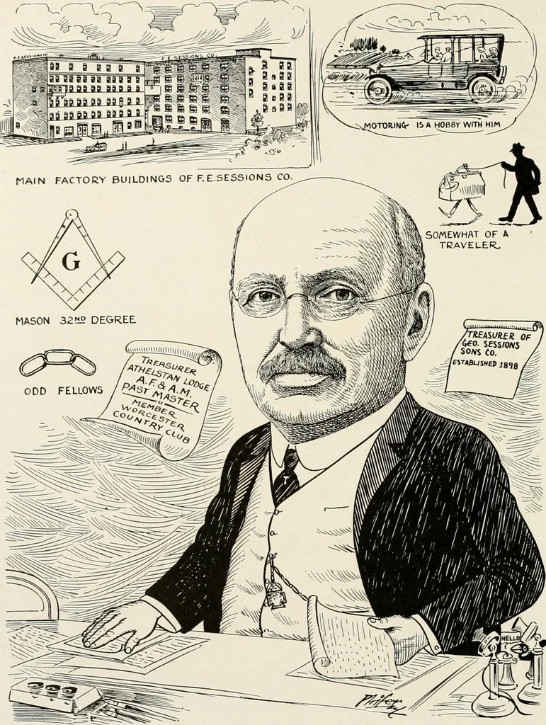 An illustration from Men of Worcester in caricature ;, 1917, leaf 135