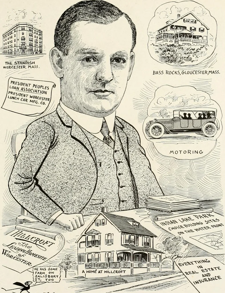 An illustration from Men of Worcester in caricature ;, 1917, leaf 144