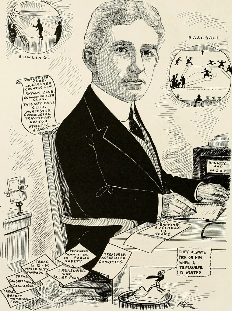 An illustration from Men of Worcester in caricature ;, 1917, leaf 145