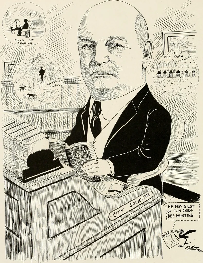 An illustration from Men of Worcester in caricature ;, 1917, leaf 153