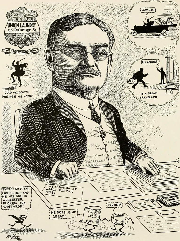An illustration from Men of Worcester in caricature ;, 1917, leaf 161