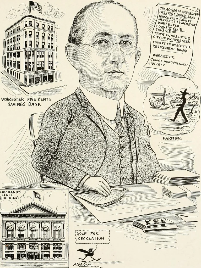 An illustration from Men of Worcester in caricature ;, 1917, leaf 162