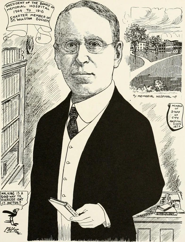 An illustration from Men of Worcester in caricature ;, 1917, leaf 166