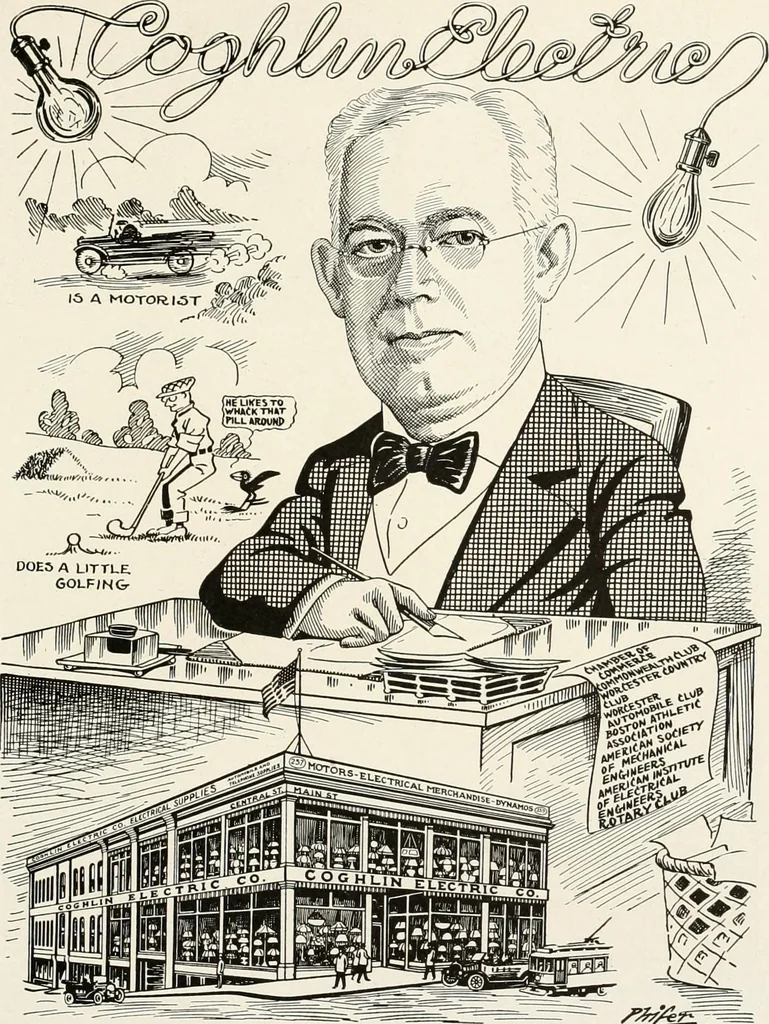 An illustration from Men of Worcester in caricature ;, 1917, leaf 182
