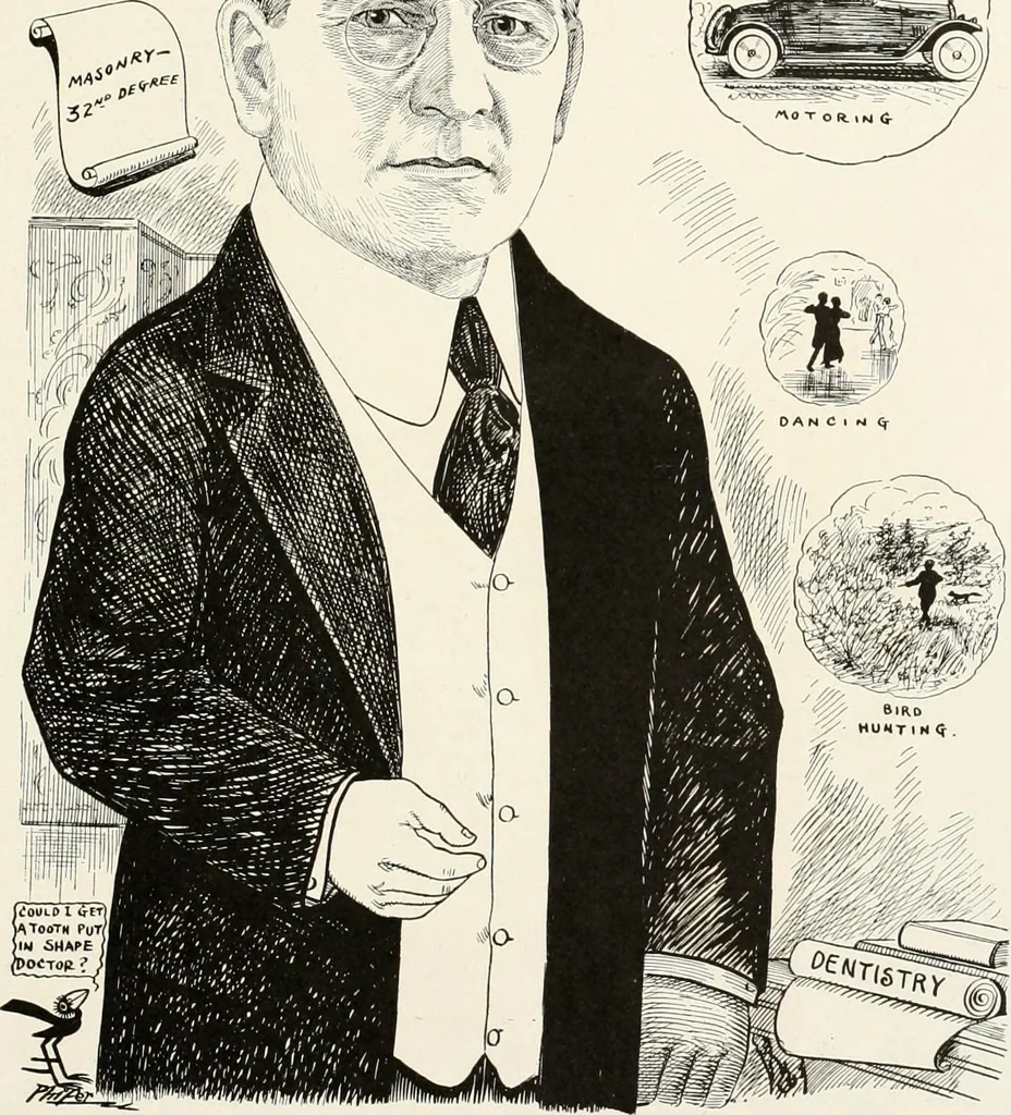 An illustration from Men of Worcester in caricature ;, 1917, leaf 190