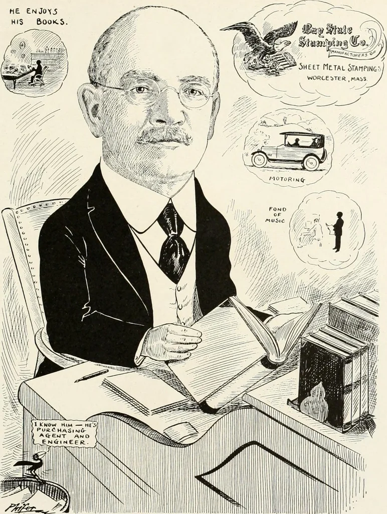 An illustration from Men of Worcester in caricature ;, 1917, leaf 196