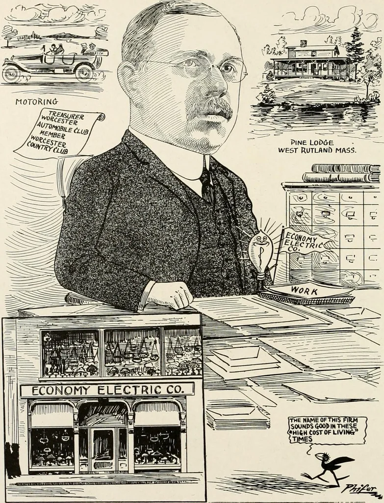 An illustration from Men of Worcester in caricature ;, 1917, leaf 213