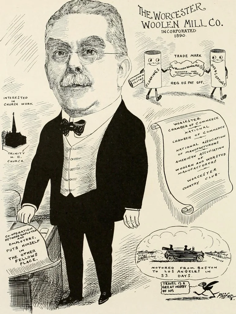 An illustration from Men of Worcester in caricature ;, 1917, leaf 217