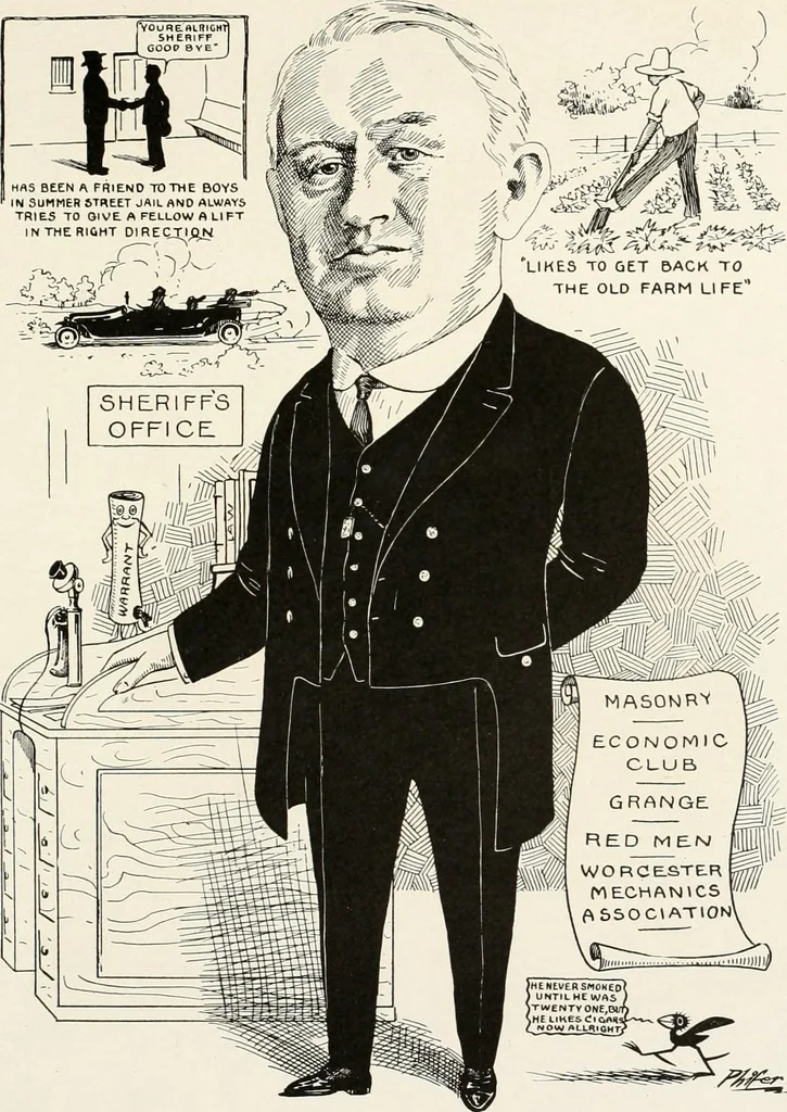 An illustration from Men of Worcester in caricature ;, 1917, leaf 220
