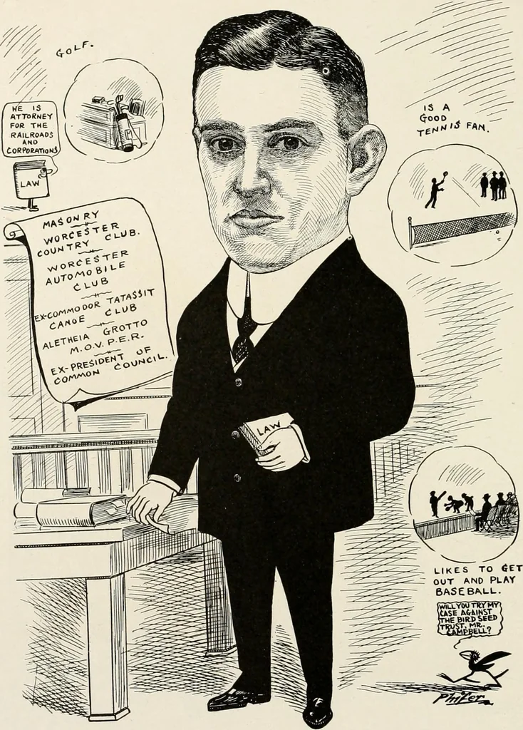An illustration from Men of Worcester in caricature ;, 1917, leaf 231