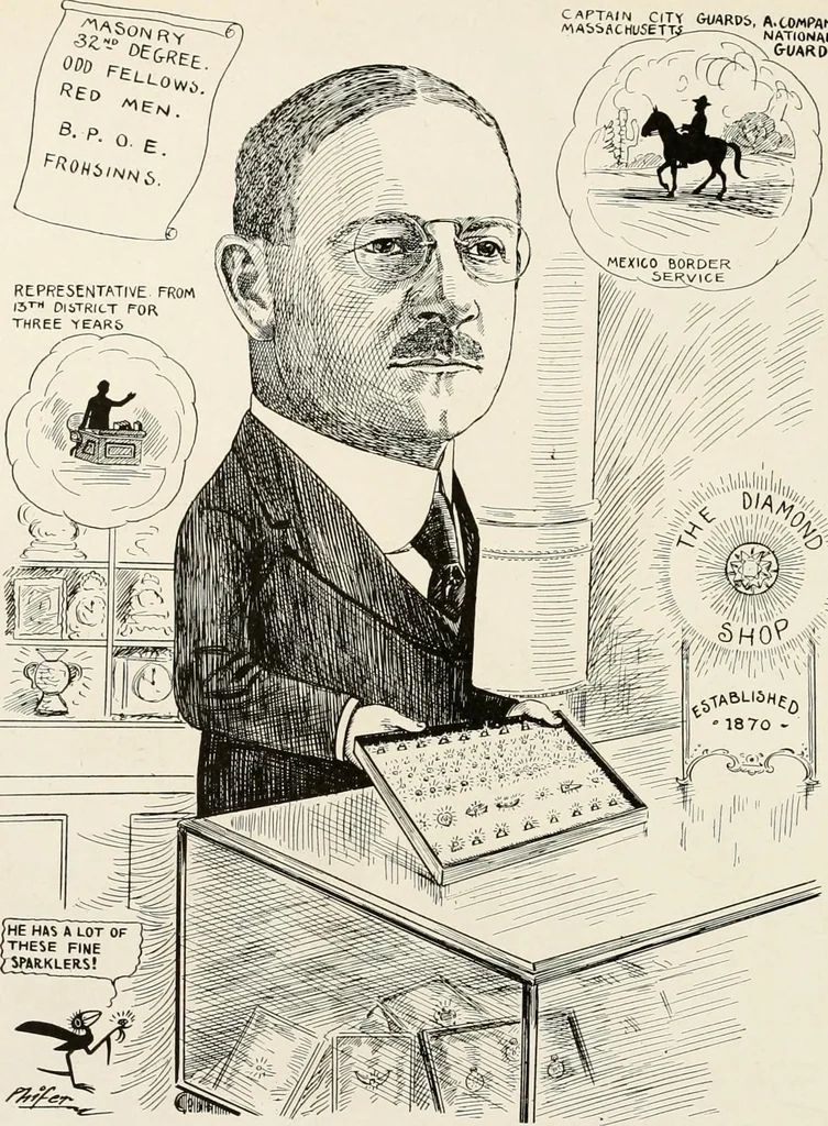 An illustration from Men of Worcester in caricature ;, 1917, leaf 265