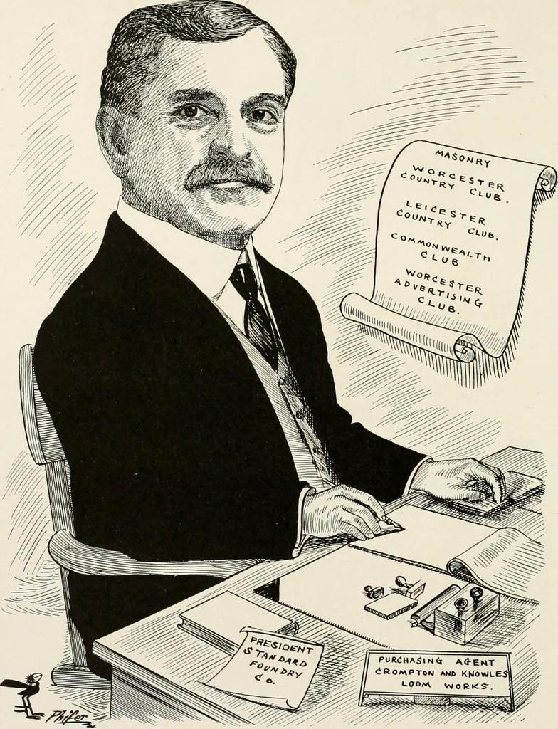 An illustration from Men of Worcester in caricature ;, 1917, leaf 45