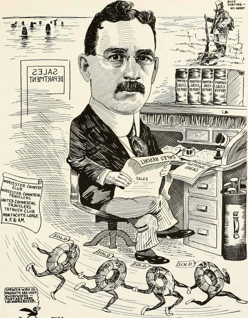 An illustration from Men of Worcester in caricature ;, 1917, leaf 52