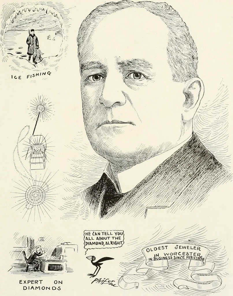 An illustration from Men of Worcester in caricature ;, 1917, leaf 54