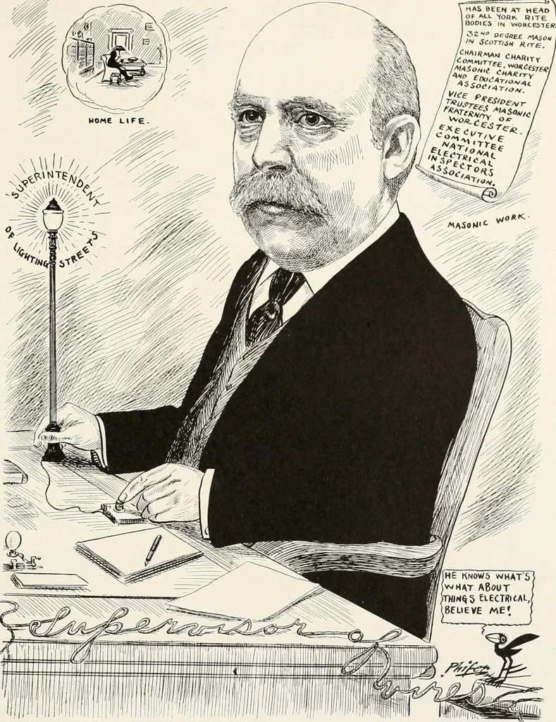 An illustration from Men of Worcester in caricature ;, 1917, leaf 58