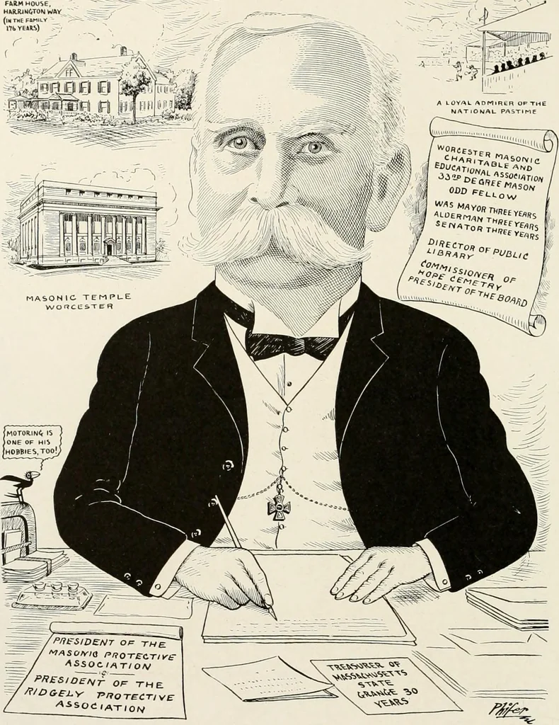 An illustration from Men of Worcester in caricature ;, 1917, leaf 69