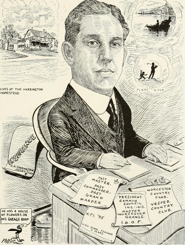 An illustration from Men of Worcester in caricature ;, 1917, leaf 70