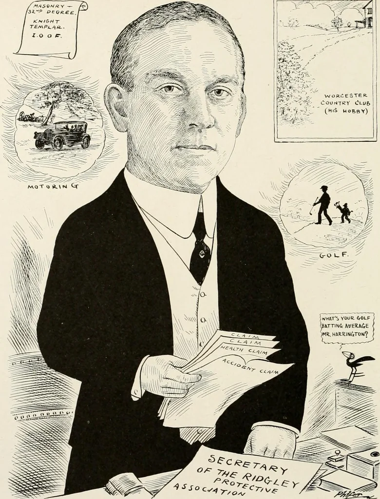 An illustration from Men of Worcester in caricature ;, 1917, leaf 71